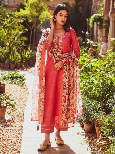 Red Festive Suit with Dupatta